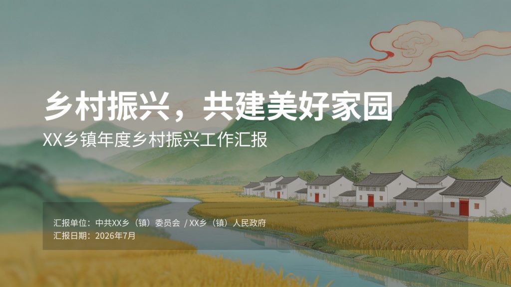 图片[1]-清新国风乡村振兴工作汇报 PPT 模板，政务汇报必备【免费下载】
