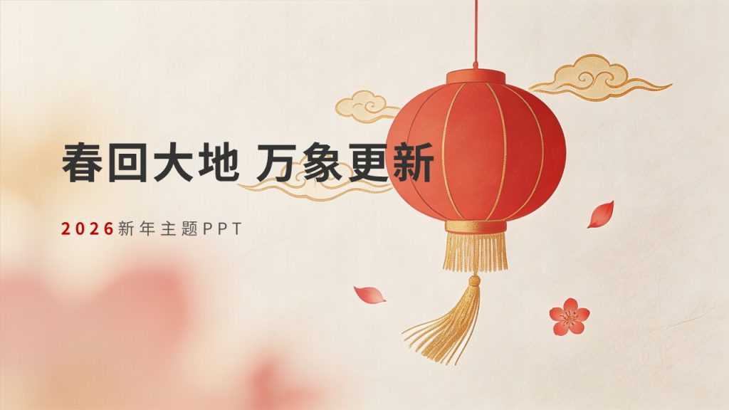 图片[1]-喜庆简约新年主题 PPT 模板 清新国风轻奢中国红暖金配色企业校园通用