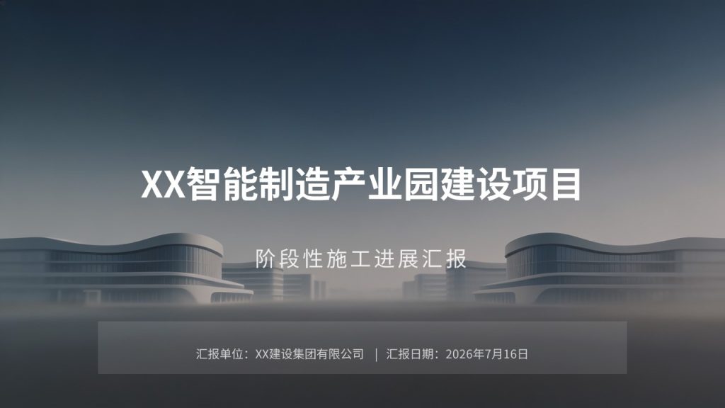 图片[1]-严谨工业商务风工程施工汇报PPT 藏蓝深灰项目进度安全造价课件【免费下载】