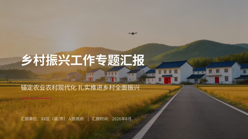 图片[1]-乡村振兴工作专题汇报 PPT 模板 党政简约深红藏青工作汇报课件免费下载