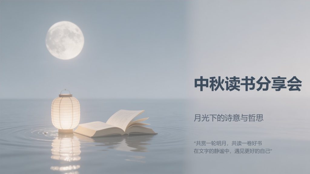 图片[1]-简约文艺中秋节读书分享 PPT 淡雅治愈班级读书会全套模板