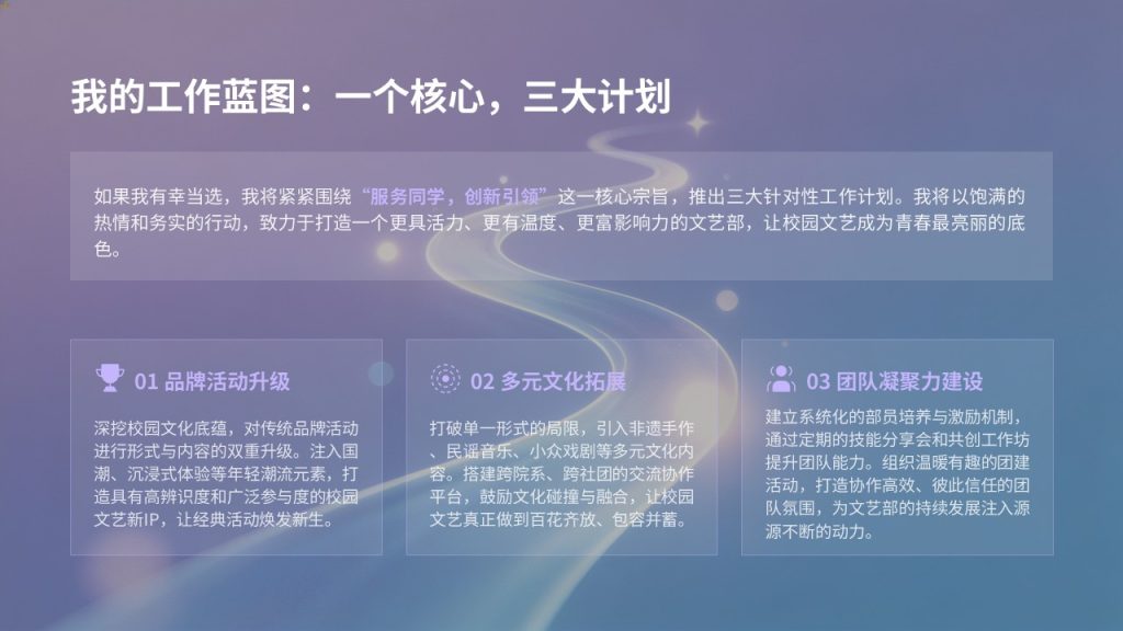 图片[11]-浅紫浅蓝渐变青春学生会竞选 PPT 模板 高校社团干部竞选免费下载