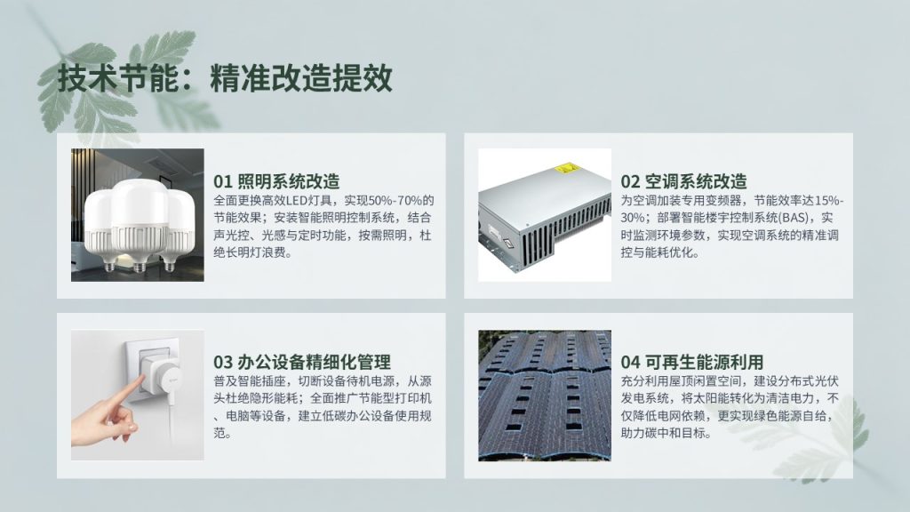 图片[12]-简约环保风办公室节能降耗专题汇报 PPT 模板 墨绿浅灰蓝工作汇报免费下载