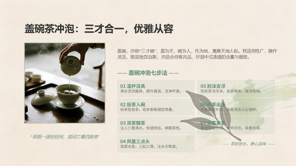 图片[14]-国风淡雅茶文化科普 PPT 模板｜茶绿米杏配色 茶叶分类饮茶礼仪茶具茶俗完整课件免费下载
