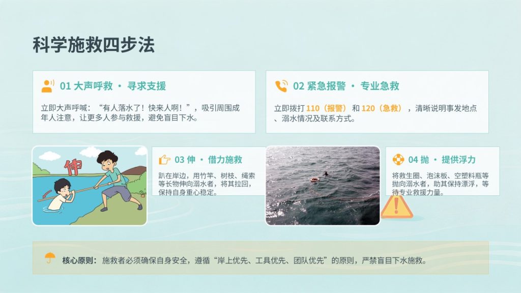 图片[15]-中小学校园防溺水安全教育 PPT 湖蓝橘黄警示风主题班会课件免费下载