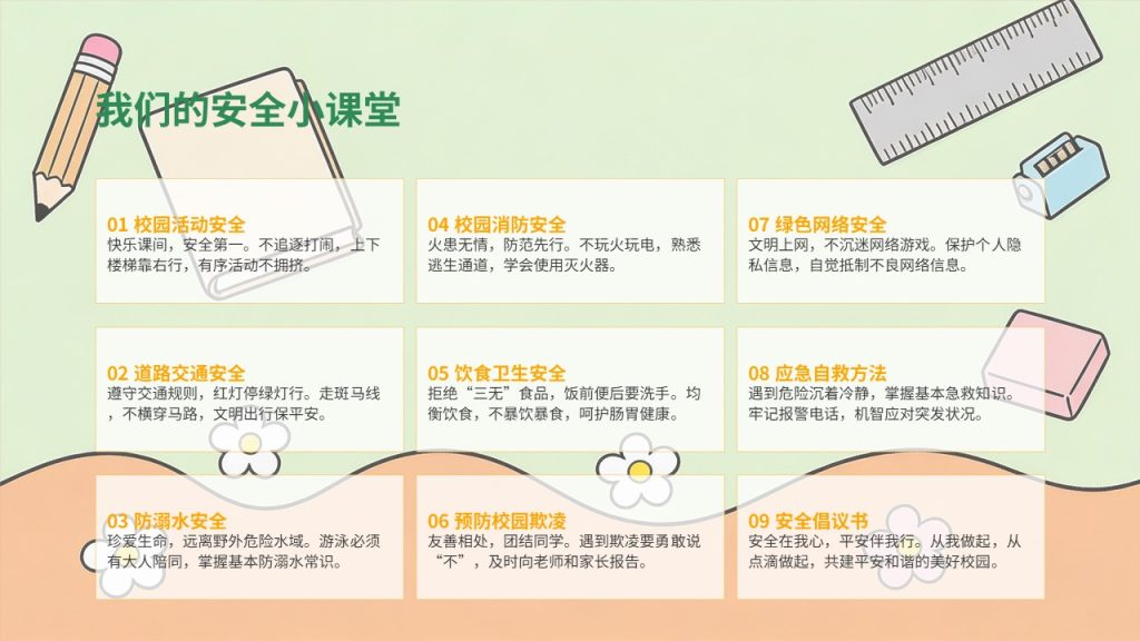 图片[2]-中小学通用校园安全教育阳光童趣版 PPT 模板【免费下载】