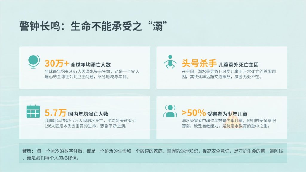 图片[2]-中小学校园防溺水安全教育 PPT 湖蓝橘黄警示风主题班会课件免费下载