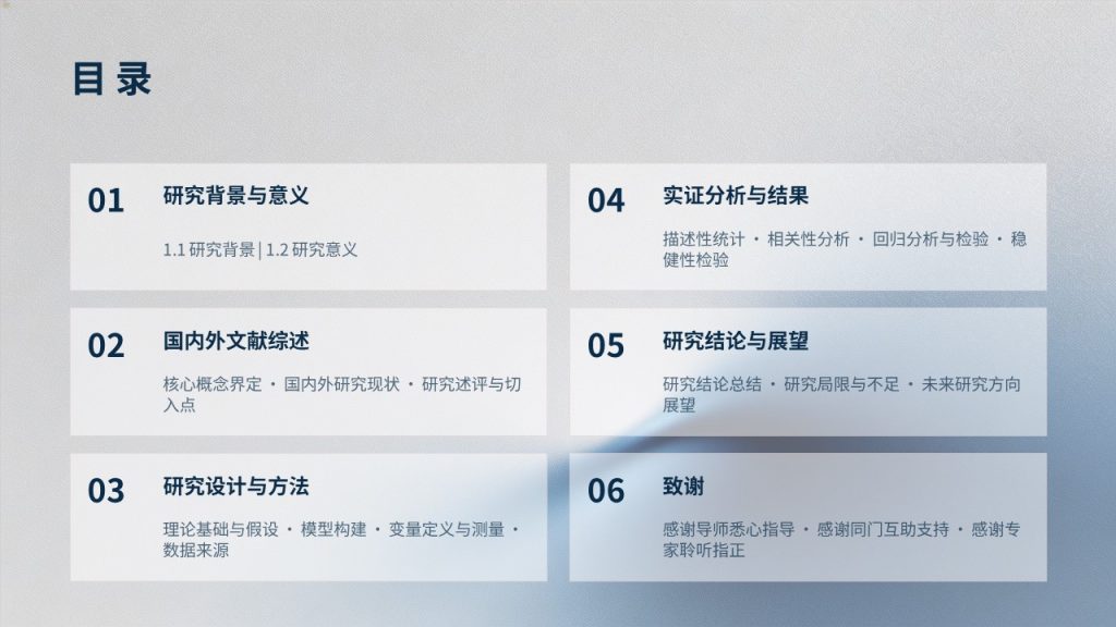 图片[2]-本科经管类毕业论文答辩 PPT｜深海蓝浅银灰学术简约风完整成套免费商用模板