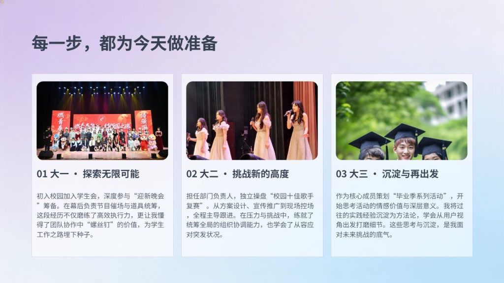 图片[3]-浅紫浅蓝渐变青春学生会竞选 PPT 模板 高校社团干部竞选免费下载