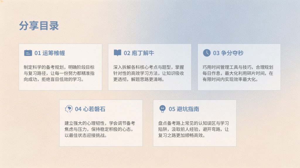 图片[17]-干净励志雾霾蓝浅杏色考研备考经验分享 PPT模板免费下载