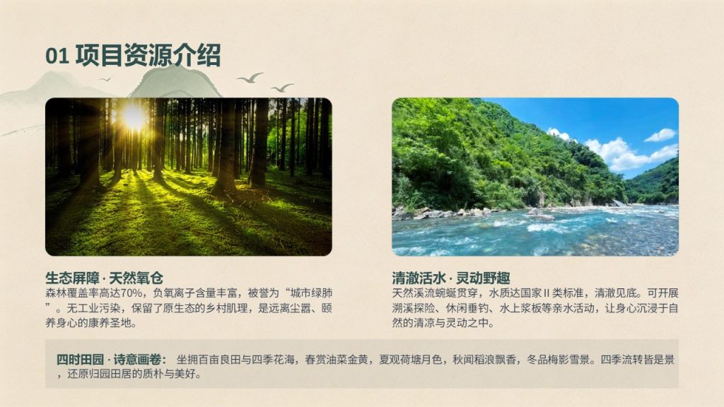 图片[4]-森绿卡其国风乡村旅游项目推广策划 PPT 模板 简约山水矢量乡村文旅方案免费下载