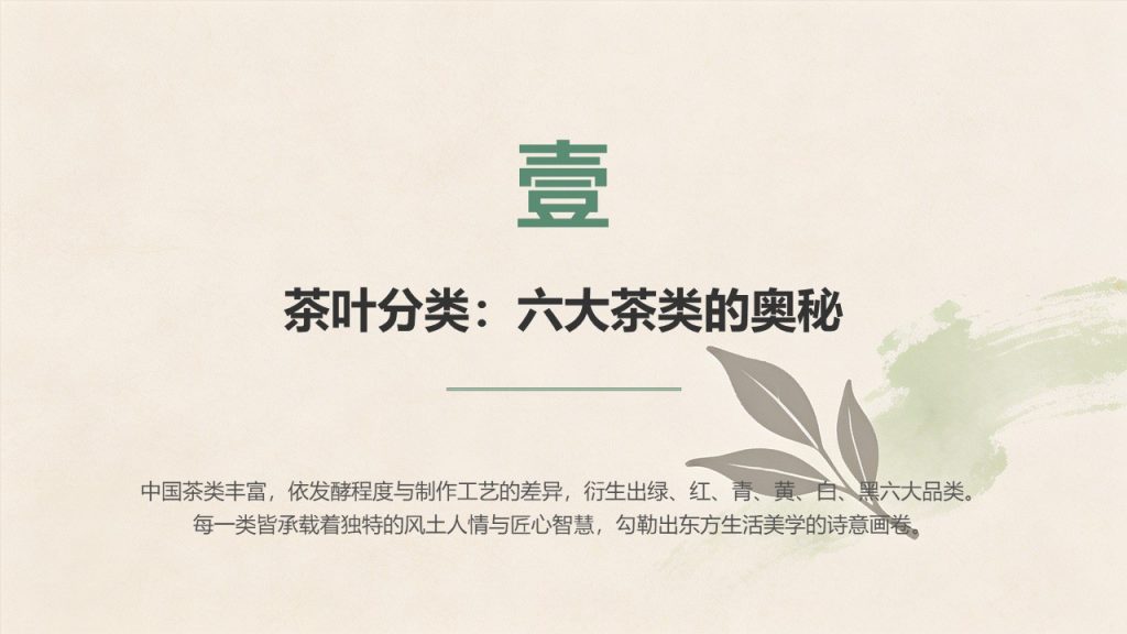 图片[4]-国风淡雅茶文化科普 PPT 模板｜茶绿米杏配色 茶叶分类饮茶礼仪茶具茶俗完整课件免费下载