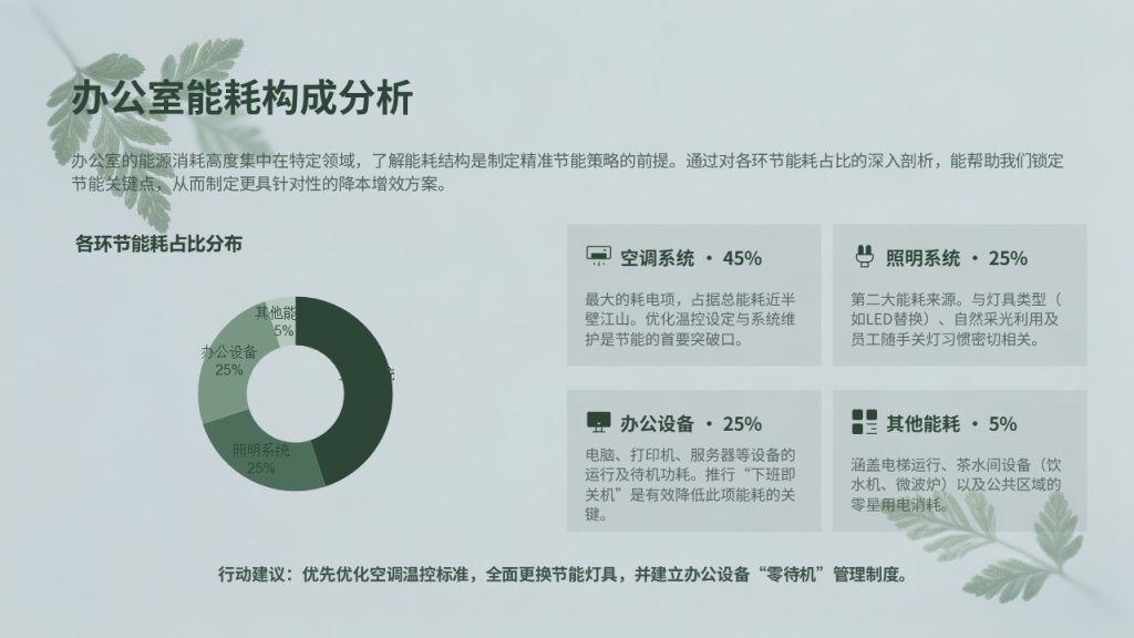 图片[5]-简约环保风办公室节能降耗专题汇报 PPT 模板 墨绿浅灰蓝工作汇报免费下载