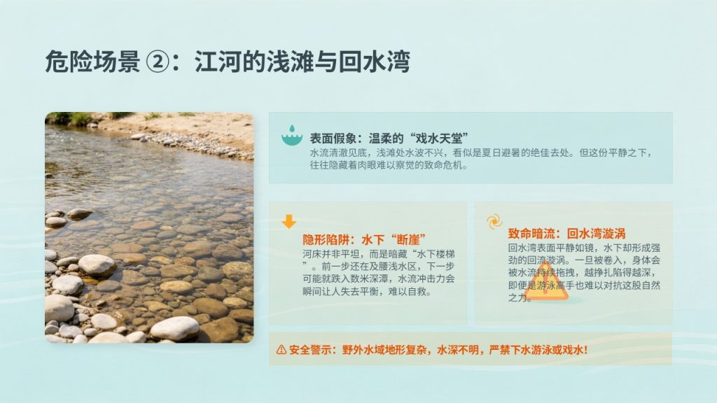 图片[6]-中小学校园防溺水安全教育 PPT 湖蓝橘黄警示风主题班会课件免费下载