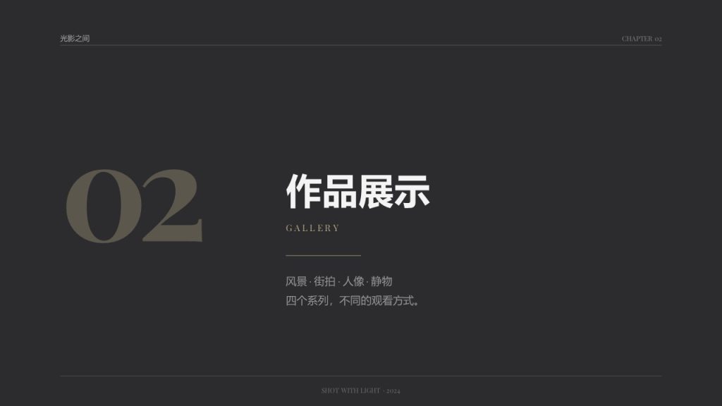 图片[6]-高级极简文艺风摄影作品分享 PPT 冷灰浅香槟留白作品集模板