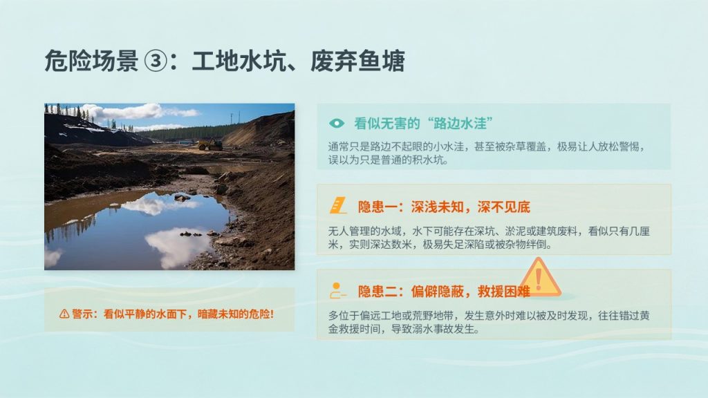 图片[7]-中小学校园防溺水安全教育 PPT 湖蓝橘黄警示风主题班会课件免费下载