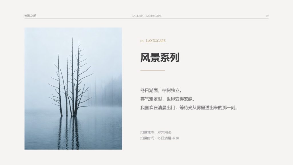 图片[7]-高级极简文艺风摄影作品分享 PPT 冷灰浅香槟留白作品集模板