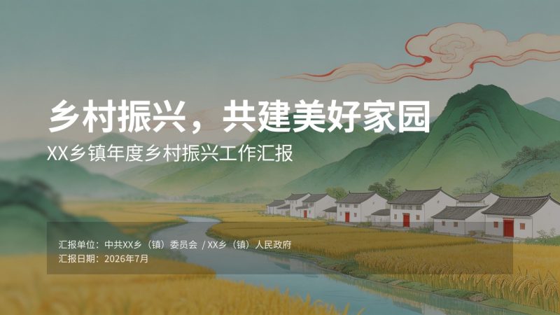 清新国风乡村振兴工作汇报 PPT 模板,政务汇报必备【免费下载】-优素材