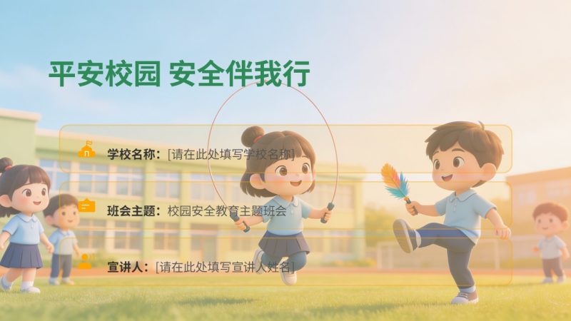 中小学通用校园安全教育阳光童趣版 PPT 模板【免费下载】-优素材