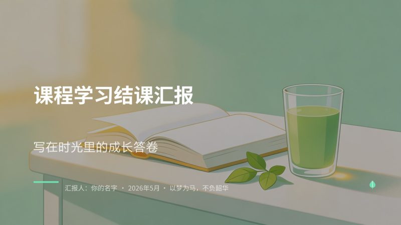 清新简约薄荷绿结课汇报 PPT 大学生通用极简课程学习总结汇报模板-优素材