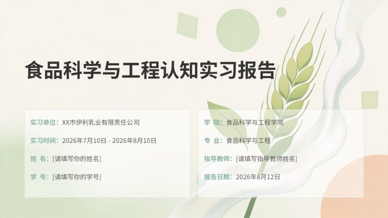 食品科学与工程认知实习报告 PPT 免费下载|清新学院风全套模板-优素材