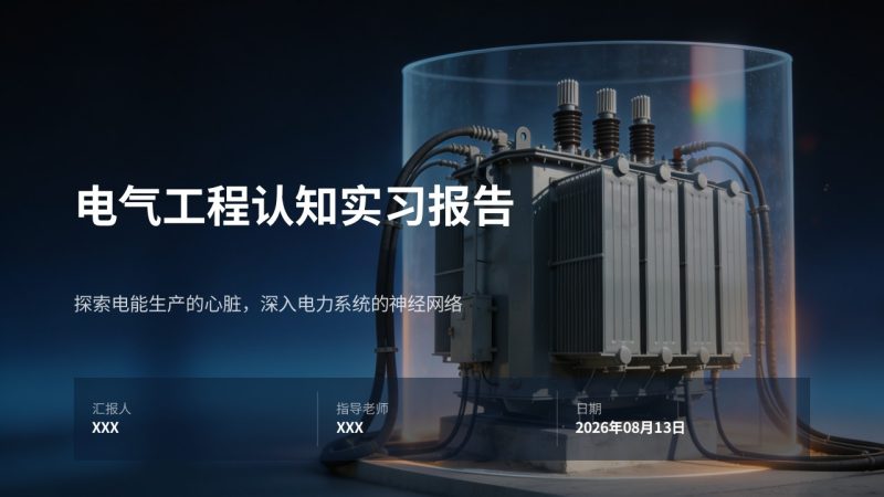 电气工程认知实习报告 PPT 深空蓝工业简约风实习总结课件-优素材