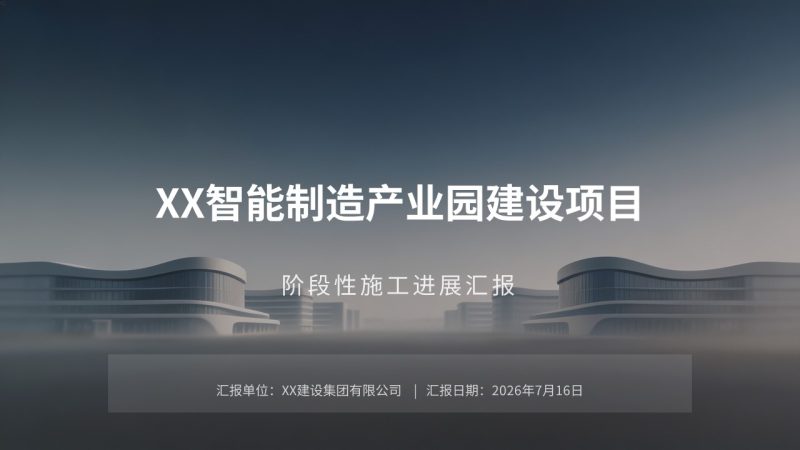 严谨工业商务风工程施工汇报PPT 藏蓝深灰项目进度安全造价课件【免费下载】-优素材