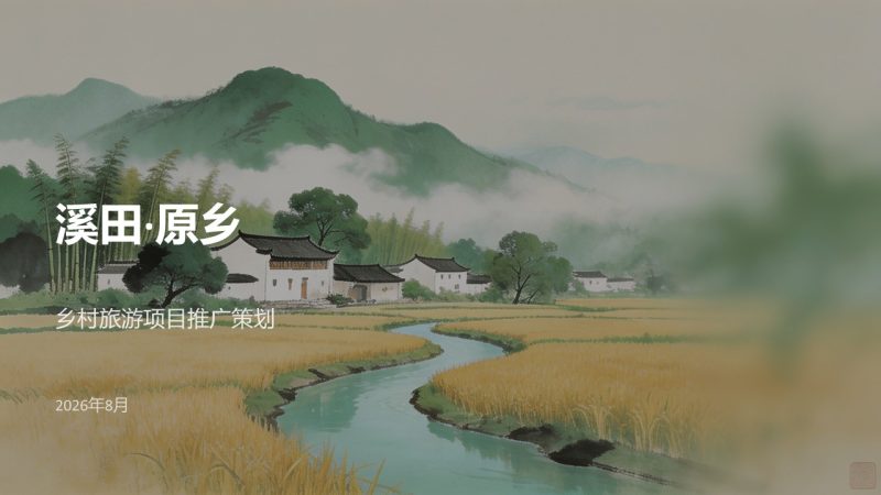 森绿卡其国风乡村旅游项目推广策划 PPT 模板 简约山水矢量乡村文旅方案免费下载-优素材