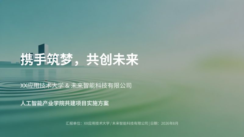 校企合作共建项目实施方案 PPT 模板|浅湖蓝浅绿青春商务风免费下载-优素材
