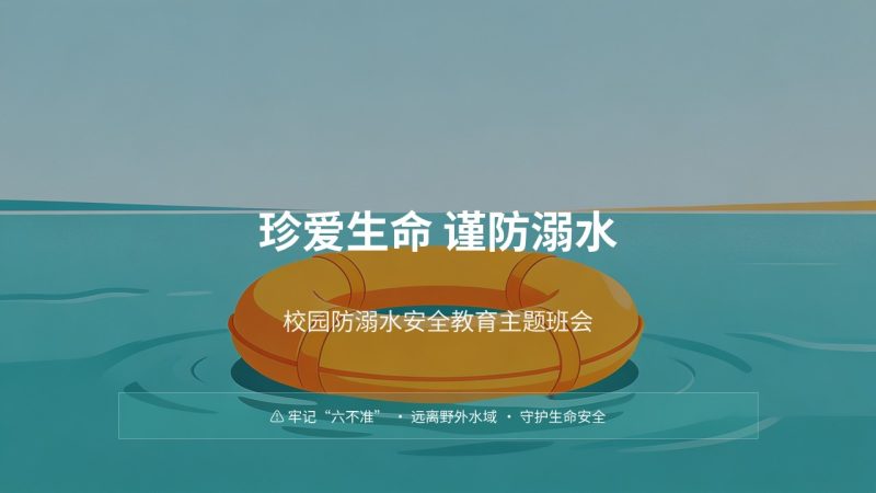 中小学校园防溺水安全教育 PPT 湖蓝橘黄警示风主题班会课件免费下载-优素材