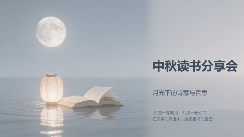 简约文艺中秋节读书分享 PPT 淡雅治愈班级读书会全套模板-优素材