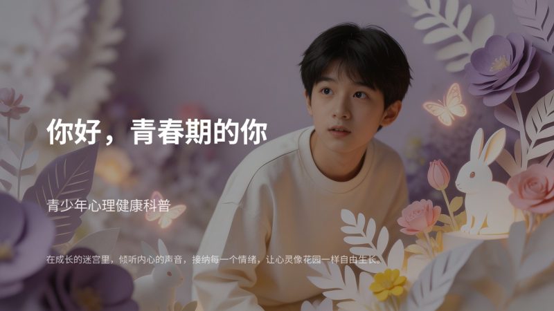 淡紫奶白治愈风青少年心理健康科普 PPT 完整版免费无水印下载-优素材