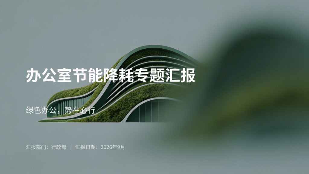 简约环保风办公室节能降耗专题汇报 PPT 模板 墨绿浅灰蓝工作汇报免费下载-优素材