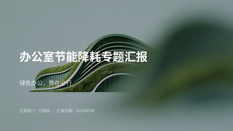 简约环保风办公室节能降耗专题汇报 PPT 模板 墨绿浅灰蓝工作汇报免费下载-优素材