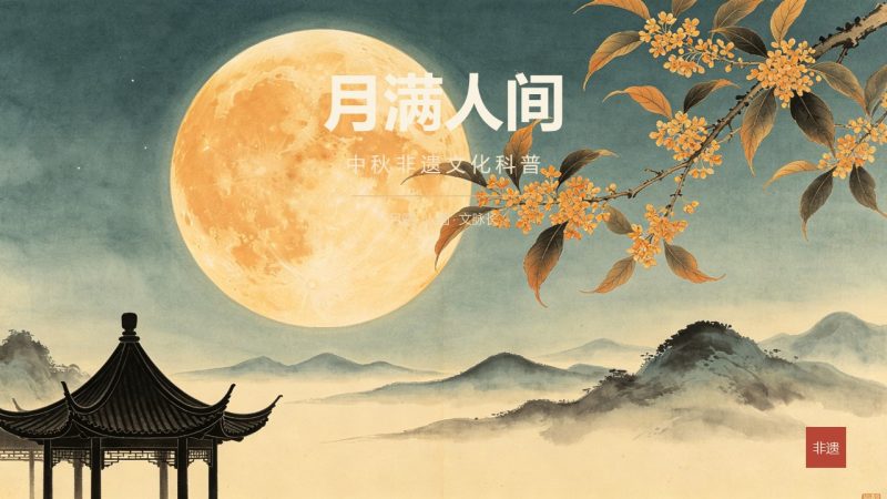 复古国画风中秋非遗文化科普免费PPT模板下载文化馆中秋宣讲课件-优素材